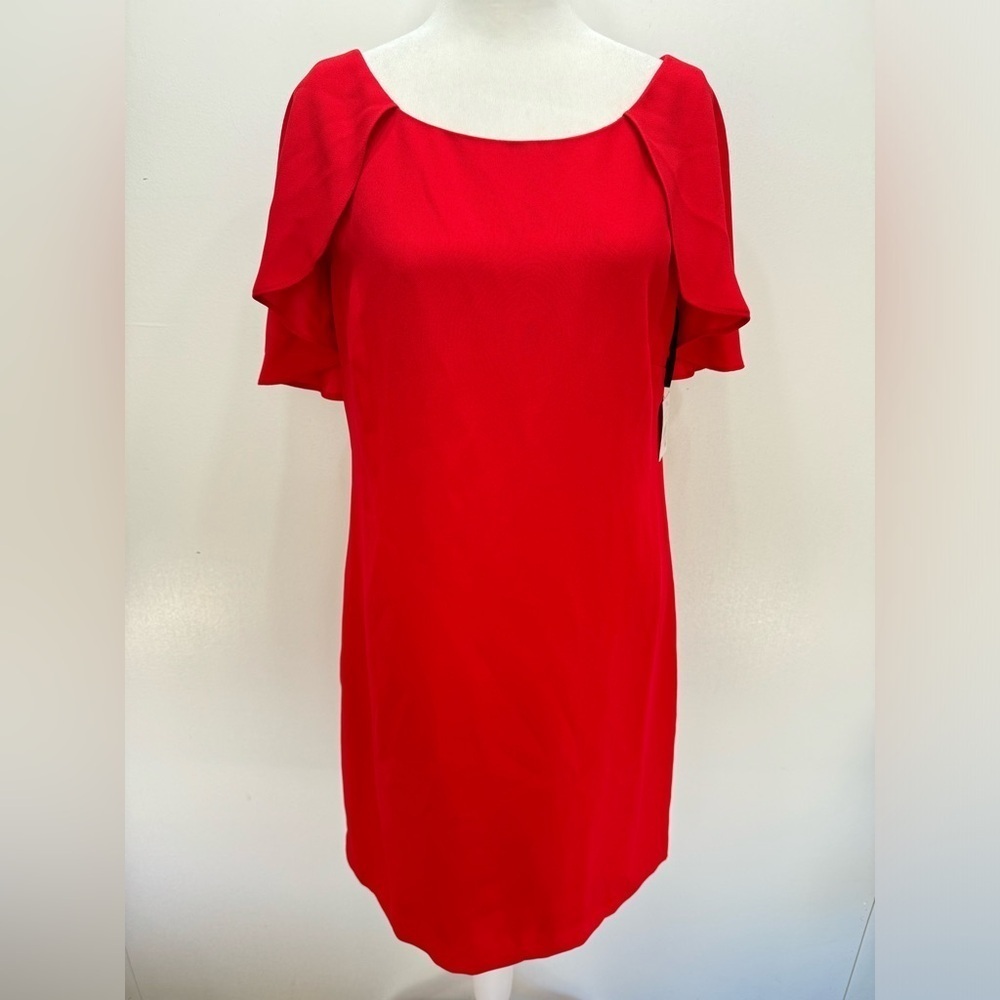 Jessica Simpson Red Sleeveless Shift Dress w Flutter Cape Holiday Party Size 10